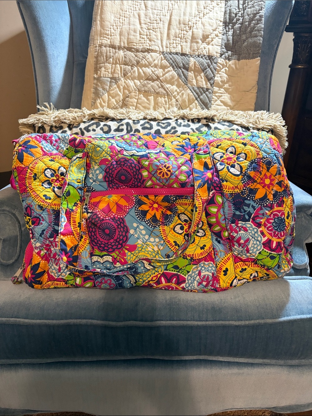 Quilted Floral Weekend Tote Bag in Multicolor